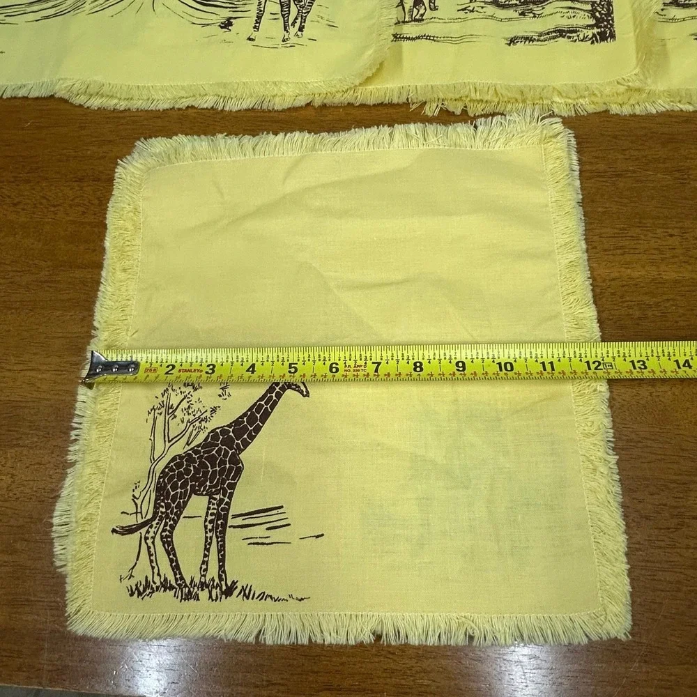 Safari Animal Placemat and Napkin Set 8pc Yellow Fringed Savanna Decor